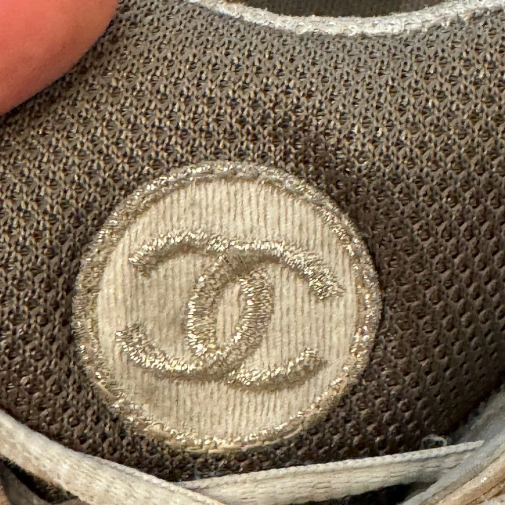 CHANEL Gray and White CC Logo Chunky Athletic Sneakers